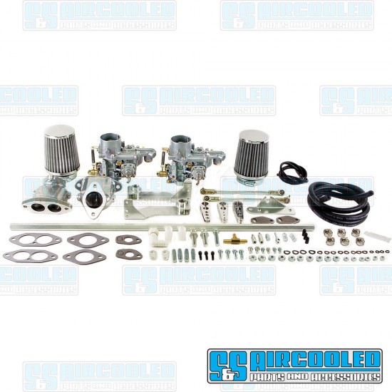 EMPI VW Carburetor Kit, 34mm EPC, Dual, Hexbar Style Linkage w/Air Cleaners, 47-7411-0