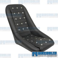 Low-Back Roadster Style Seat, Black Vinyl w/Polished Vent Grommets Low-Back Roadster Style Seat, Black Vinyl w/Polished Vent Grommets