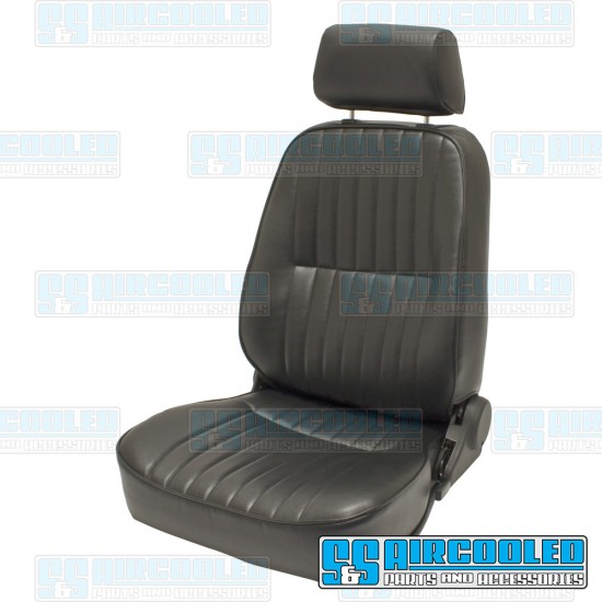 Race Trim VW Reclining Bucket Seat, Low-Back w/Headrest, Left, Black Vinyl, Race Trim, 62-2960-0