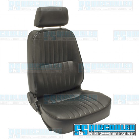 Race Trim VW Reclining Bucket Seat, Low-Back w/Headrest, Right, Black Vinyl, Race Trim, 62-2961-0