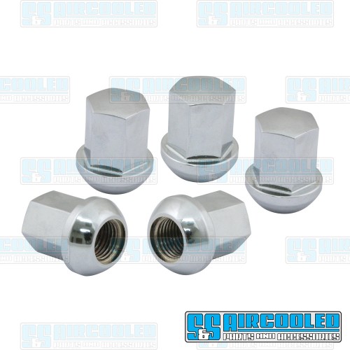 Lug Nuts, M14-1.5, Ball Seat, Porsche Style, Aluminum, Chrome