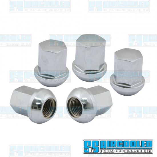 EMPI VW Lug Nuts, M14-1.5, Ball Seat, Porsche Style, Aluminum, Chrome, 70-2867-0