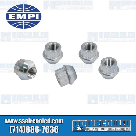 EMPI VW 12pt 60° Taper Open Ended Lug Nuts, Chrome, 70-2880-0, Fits VW Bug, VW Super Beetle, VW Karmann Ghia, VW Bus, VW Type 3, VW Thing