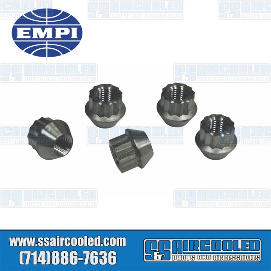 EMPI VW 12pt 60° Taper Open Ended Lug Nuts, Black, 70-2881-0, Fits VW Bug, VW Super Beetle, VW Karmann Ghia, VW Bus, VW Type 3, VW Thing