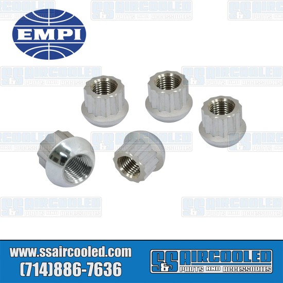 EMPI VW 12pt Ball Seat Open Ended Lug Nuts, Chrome, 70-2882-0, Fits VW Bug, VW Super Beetle, VW Karmann Ghia, VW Bus, VW Type 3, VW Thing
