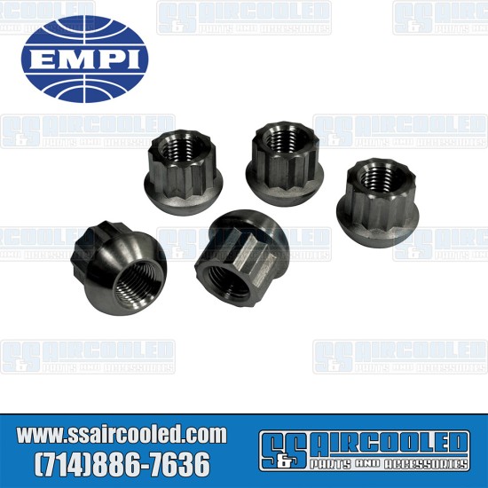 EMPI VW 12pt Ball Seat Open Ended Lug Nuts, Black, 70-2883-0, Fits VW Bug, VW Super Beetle, VW Karmann Ghia, VW Bus, VW Type 3, VW Thing