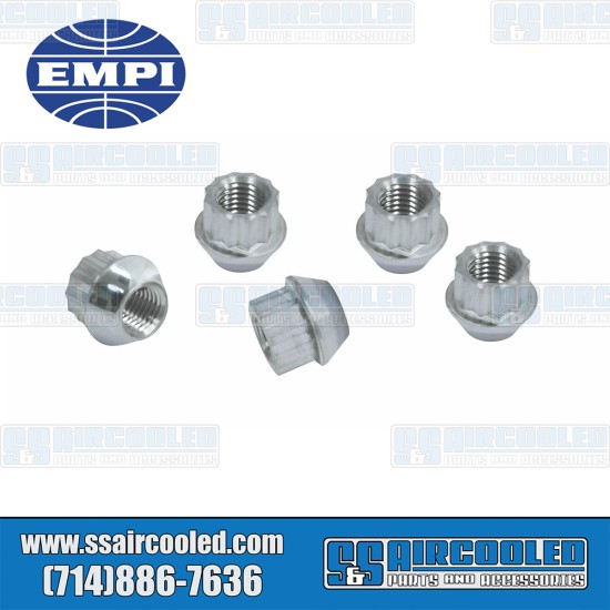 EMPI VW 12pt 60° Taper Open Ended Lug Nuts, Chrome, 70-2884-0, Fits VW Bug, VW Super Beetle, VW Karmann Ghia, VW Bus, VW Type 3, VW Thing EMPI VW 12pt 60° Taper Open Ended Lug Nuts, Chrome, 70-2884-0, Fits VW Bug, VW Super Beetle, VW Karmann Ghia, VW Bus, VW Type 3, VW Thing