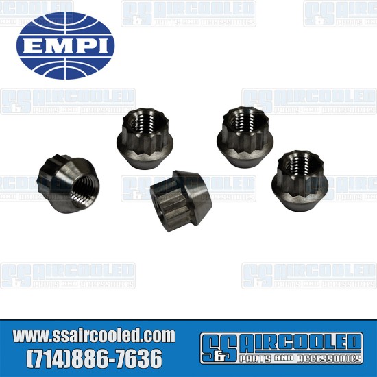 EMPI VW 12pt 60° Taper Open Ended Lug Nuts, Black, 70-2885-0, Fits VW Bug, VW Super Beetle, VW Karmann Ghia, VW Bus, VW Type 3, VW Thing