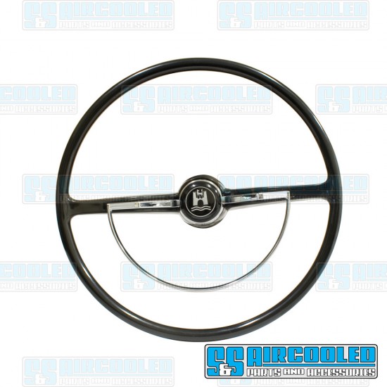  VW Steering Wheel, 15-3/4in Diameter, Stock Style, Black, 113415651ABK