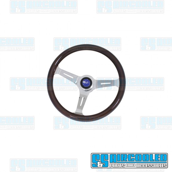 EMPI VW Steering Wheel, 380mm Diameter, 31mm Grip, Dark Classic Wood w/Adapter, 79-4021-0