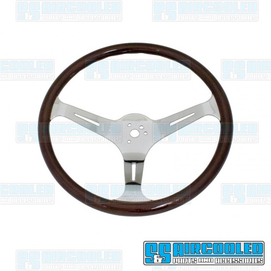 EMPI VW Steering Wheel, 380mm Diameter, 31mm Grip, Dark Classic Wood, 79-4021-7