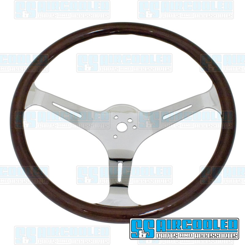 EMPI VW Steering Wheel, 380mm Diameter, 23mm Grip, Dark Classic Wood, 79-4022-7 EMPI VW Steering Wheel, 380mm Diameter, 23mm Grip, Dark Classic Wood, 79-4022-7