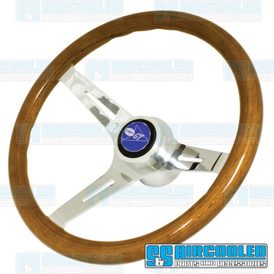 EMPI VW Steering Wheel, 380mm Diameter, 31mm Grip, Light Classic Wood w/Adapter, 79-4026-0