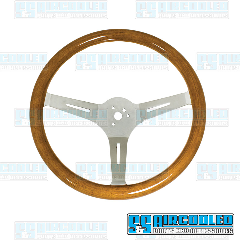 EMPI VW Steering Wheel, 380mm Diameter, 31mm Grip, Light Classic Wood, 79-4026-7 EMPI VW Steering Wheel, 380mm Diameter, 31mm Grip, Light Classic Wood, 79-4026-7