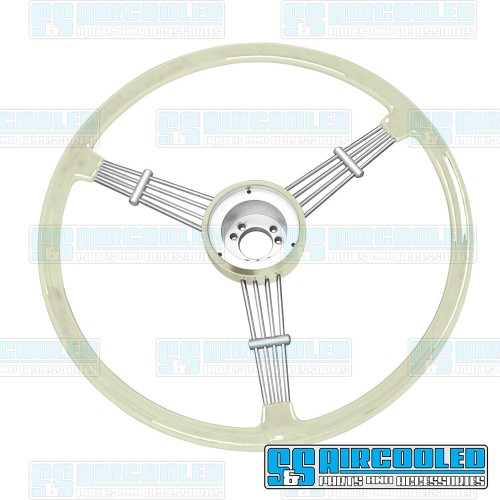Steering Wheel, 15-1/2in Diameter, Banjo Style, Silver/Grey