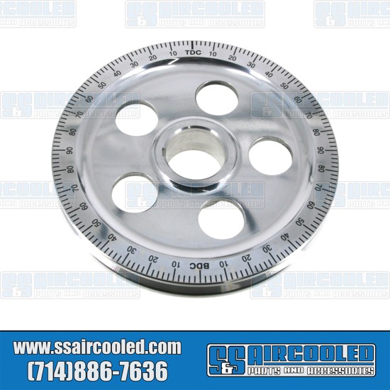  VW Crankshaft Pulley, 6-3/4in, Aluminum, 5-Hole, Polished w/Black Numbers, AC105263B
