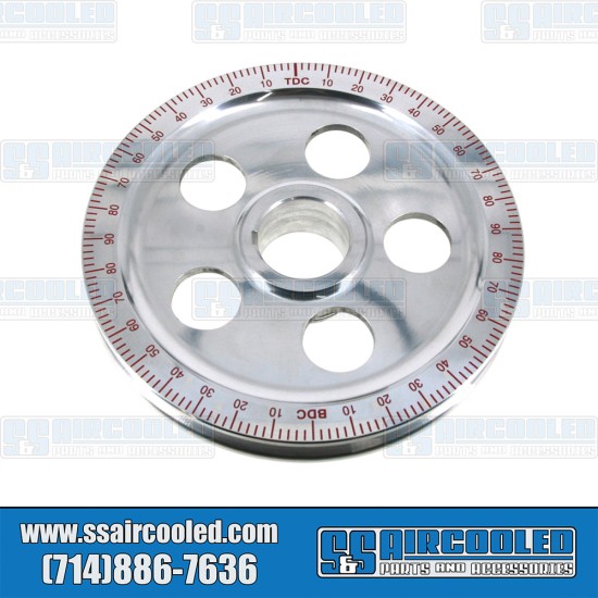  VW Crankshaft Pulley, 6-3/4in, Aluminum, 5-Hole, Polished w/Red Numbers, AC105264B