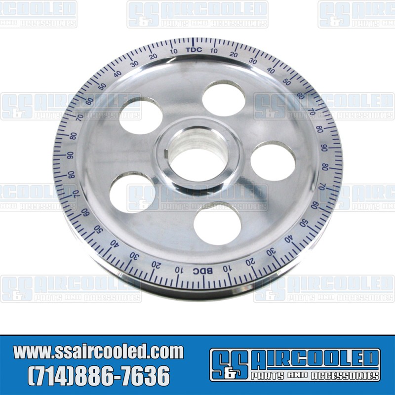  VW Crankshaft Pulley, 6-3/4in, Aluminum, 5-Hole, Polished w/Blue Numbers, AC105265B