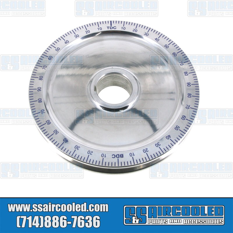  VW Crankshaft Pulley, 6-3/4in, Aluminum, Solid, Polished w/Blue Numbers, AC105355B