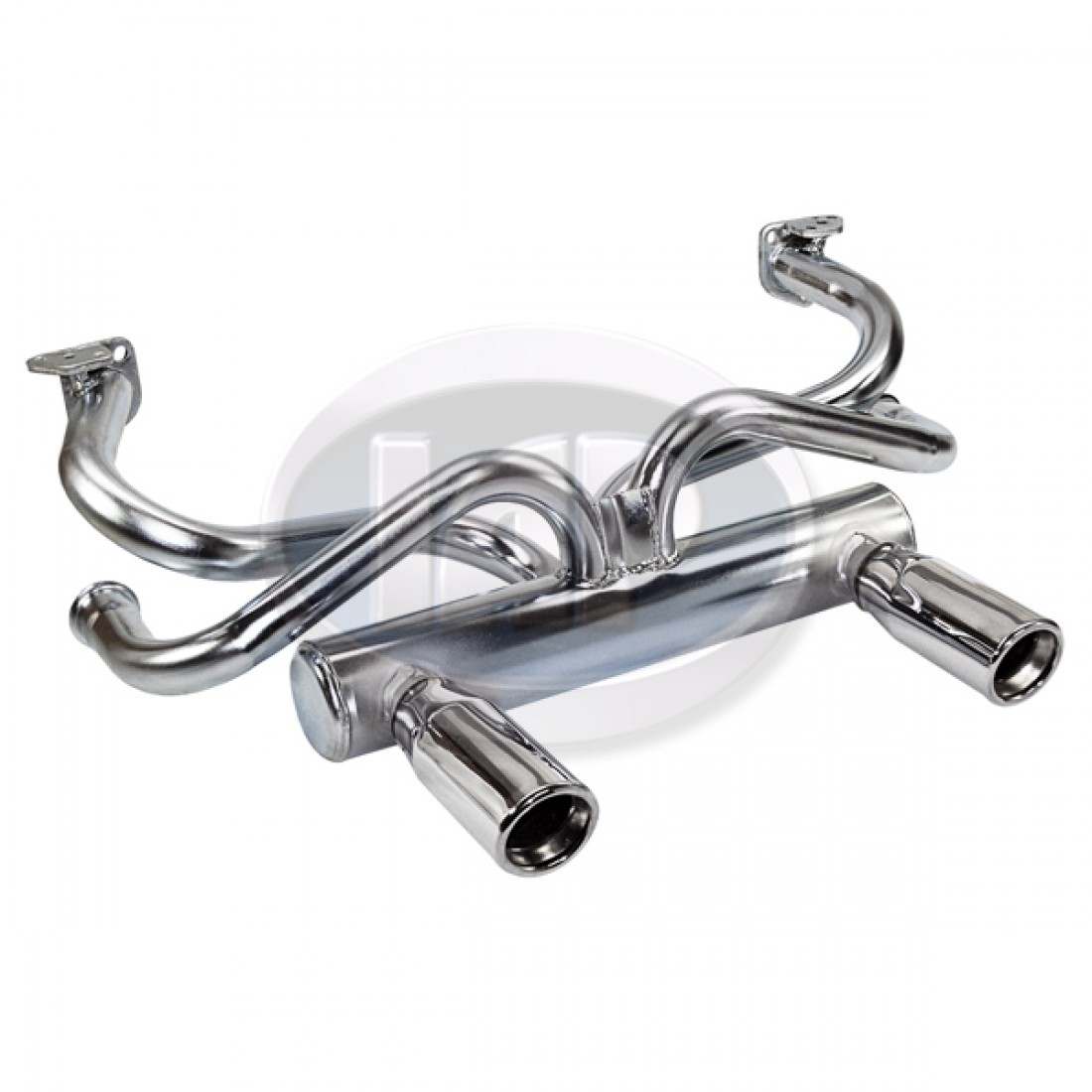 2 Tip Exhaust System, 13/8in. Header, Galvanized w/Chrome Tips, VW Bug