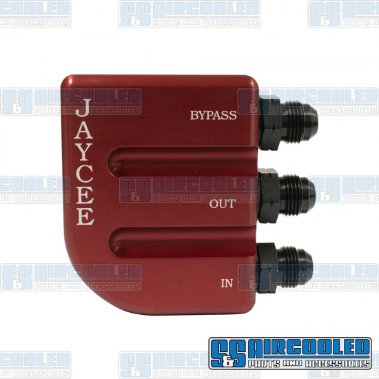 JayCee Enterprises VW Oil Filter Adapter, -8 AN Male Fittings, 80psi Bypass, Aluminum, Red, JC-2115-0
