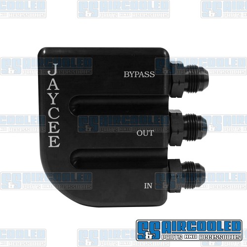 Oil Filter Adapter, -8 AN Male Fittings, 80psi Bypass, Aluminum, Black Oil Filter Adapter, -8 AN Male Fittings, 80psi Bypass, Aluminum, Black