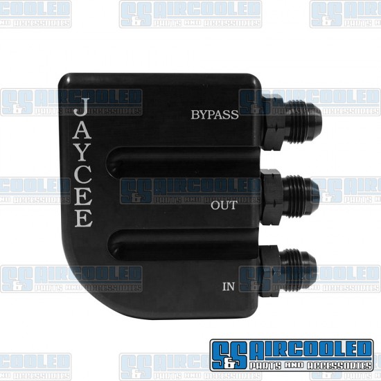 JayCee Enterprises VW Oil Filter Adapter, -8 AN Male Fittings, 80psi Bypass, Aluminum, Black, JC-2116-0