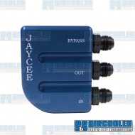 Oil Filter Adapter, -8 AN Male Fittings, 80psi Bypass, Aluminum, Blue Oil Filter Adapter, -8 AN Male Fittings, 80psi Bypass, Aluminum, Blue