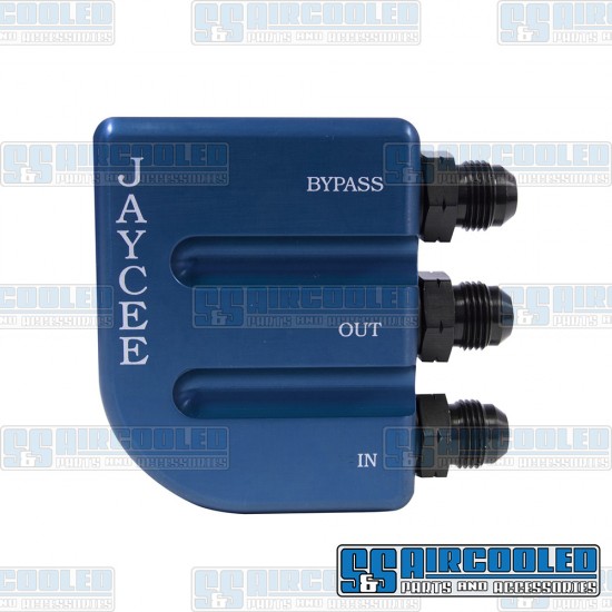 JayCee Enterprises VW Oil Filter Adapter, -8 AN Male Fittings, 80psi Bypass, Aluminum, Blue, JC-2117-0