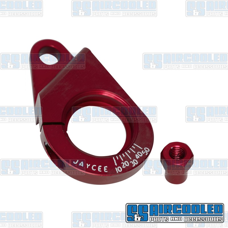 JayCee Enterprises VW Distributor Clamp, Billet Aluminum, w/Ignition Timing Marks, Red, JC-2209-0 JayCee Enterprises VW Distributor Clamp, Billet Aluminum, w/Ignition Timing Marks, Red, JC-2209-0