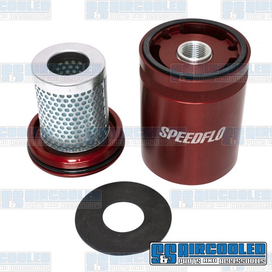 JayCee Enterprises VW Oil Filter, SPEEDFLO Re-Usable, Billet Aluminum, Red, JC-2307-0