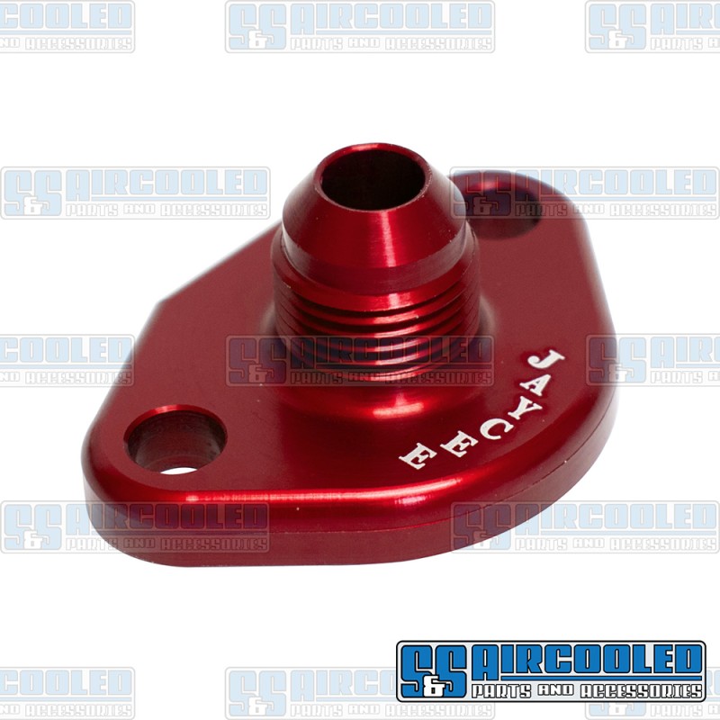 JayCee Enterprises VW Fuel Pump Block Off/Breather, -8 AN Male Fitting, Aluminum, Red, JC-2237-0 JayCee Enterprises VW Fuel Pump Block Off/Breather, -8 AN Male Fitting, Aluminum, Red, JC-2237-0