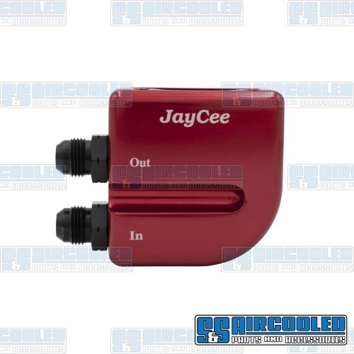Oil Filter Manifold, Left Ports, Aluminum, Red Oil Filter Manifold, Left Ports, Aluminum, Red