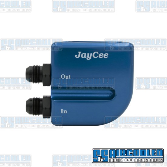 JayCee Enterprises VW Oil Filter Manifold, Left Ports, Aluminum, Blue, JC-2334-0
