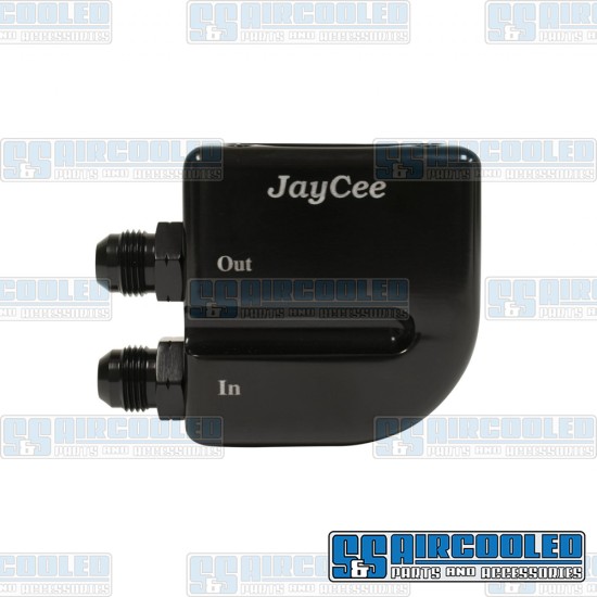 JayCee Enterprises VW Oil Filter Manifold, Left Ports, Aluminum, Black, JC-2336-0