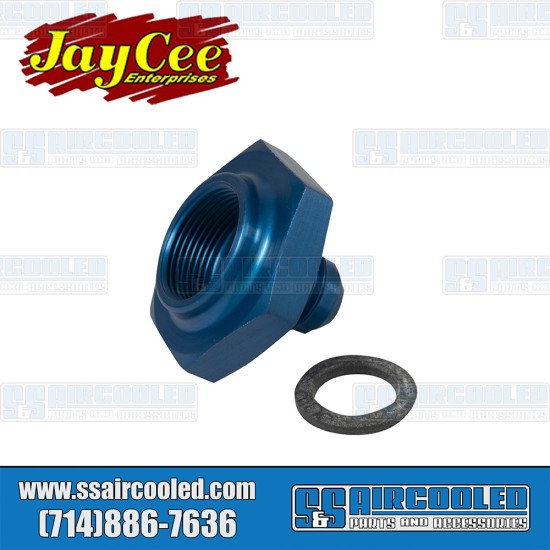 JayCee Enterprises VW Fuel Tank Adapter, -6 AN Male Fitting, Blue, JC-4564-0 JayCee Enterprises VW Fuel Tank Adapter, -6 AN Male Fitting, Blue, JC-4564-0